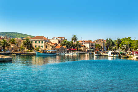 Croatia - island of Hvar. Port and buildings of the city of Sucuraj.の写真素材