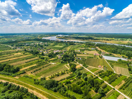 Vistula River and countryside landscape from a bird's eye view.の写真素材