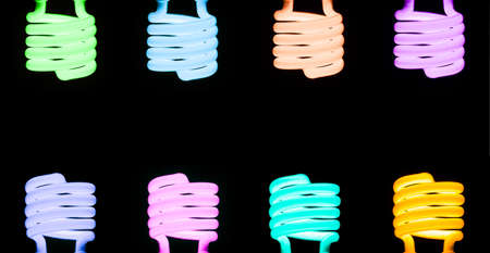 Colorful energy saving bulbs. Ecological colors and lighting.の写真素材
