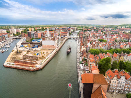 Gdansk aerial view. Landscape of Gdansk with old town, old Motlawa and island of Granaries.の写真素材