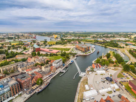 Gdansk aerial view. Gdansk landscape with the Motlawa River, drawbridge.の写真素材