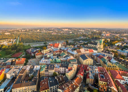 Lublin from the air. Landscape of the old town in Lublin with characteristic points, seen from the bird's eye view.のeditorial素材