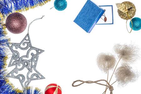 Christmas decorations. Christmas preparations. Background with Christmas gifts and decorations.の写真素材