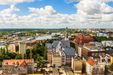 Szczecin - the city landscape with the Odra River, seen from the viewpoint in the Basilica.の写真素材