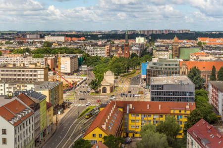 Szczecin - a city view and the view of the Port Gate. Panorama from the viewpoint.のeditorial素材