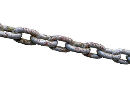 Steel chain on a white background. Rust and corrosion on an old steel chain, separated from the...