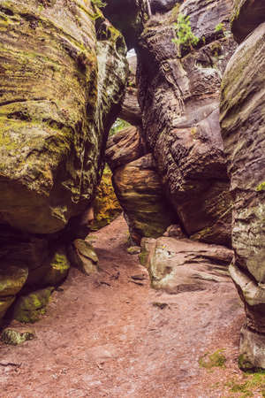 Path between the rocks. A hiking trail in a rocky labyrinth in the Czech Republic.の写真素材