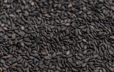 Background from grains of black sesame seeds. Mosaic from grains of cereal transition into soft focus.の写真素材