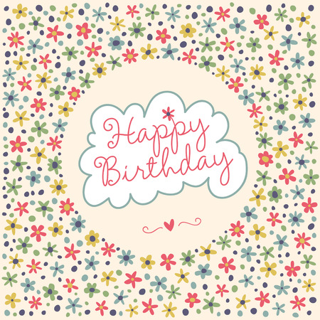 Happy birthday. Festive greeting card with flowers.のイラスト素材