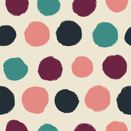 Simple seamless pattern in bright polka dots on a beige background. Retro style.のイラスト素材