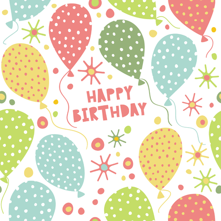 Seamless vector pattern with balloons, stars and confetti. Cute pattern for birthday.のイラスト素材