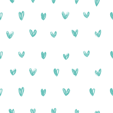 Seamless vector background with blue hearts on a white background. Hand drawn.のイラスト素材