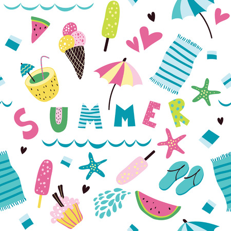 A seamless pattern with summer attributes for your design.のイラスト素材