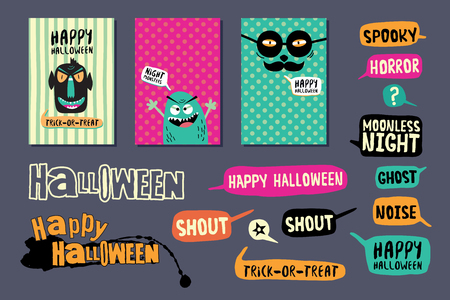 Halloween set with cards and stickers speech bubbles.のイラスト素材