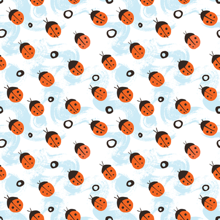 Cute pattern with ladybirds on a celestial background.のイラスト素材