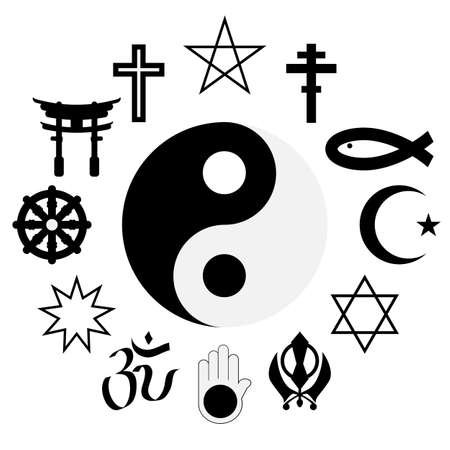 Vector icons. Set of black and white characters popular religions and creeds of the world.のイラスト素材