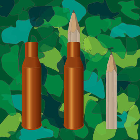 Vector illustration. Pencil inside the sleeve. Army khaki background.