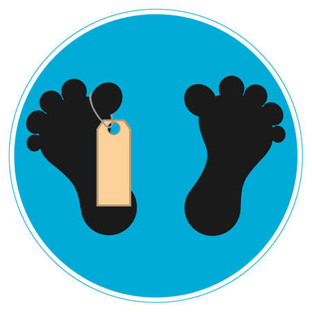 Vector illustration. Blue sign feet dead man with tags.のイラスト素材