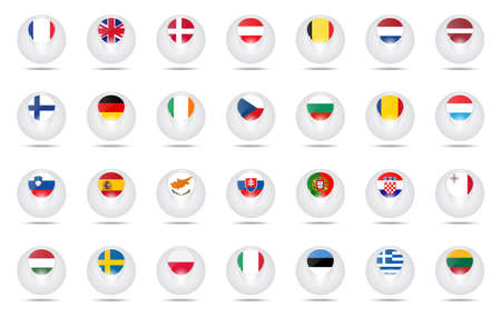 Vector. Set of creative icons balls with flags schematic of countries members of the European Union (EU).のイラスト素材