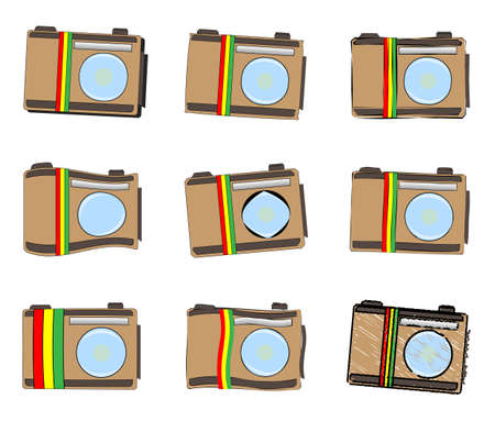 Vector icons set. Brown Rastafarian camera with the flag of Ethiopia.のイラスト素材