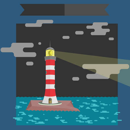 Vector illustration. Beam from the lighthouse in the night.のイラスト素材