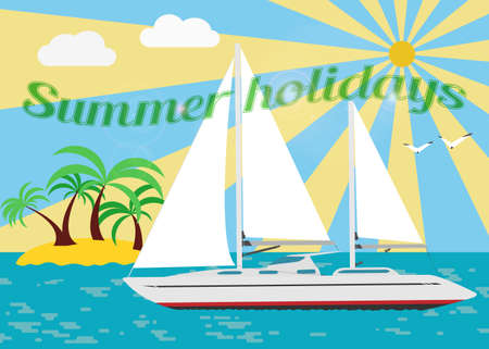 Summer seascape with sailboat. Vector.のイラスト素材