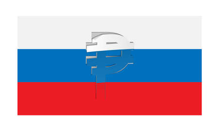 Vector flag of Russia with peeled ruble symbolのイラスト素材