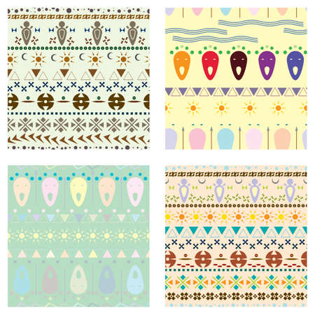 Vector set of colored tribal ethnic seamless pattern.のイラスト素材