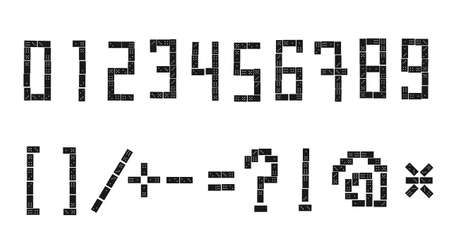 Vector numerals and sign sloppy built of dominoes on a white background. Part 3 of 3.のイラスト素材