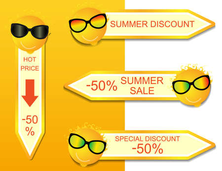 Vector set of labels with sunny summer discountsのイラスト素材