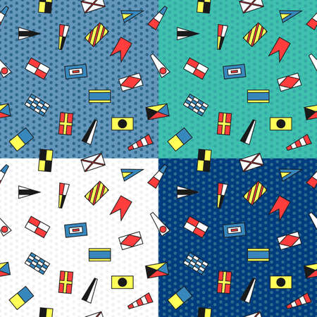 Four seamless vector pattern of maritime flagsのイラスト素材