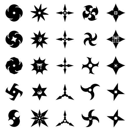 Shurikens ninja japanese concealed weapon. Vector stars icons set.のイラスト素材