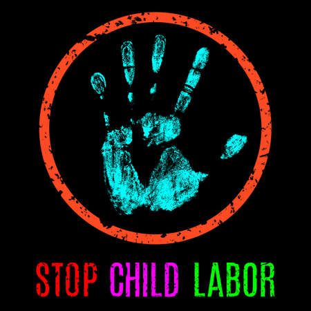 Vector conceptual illustration in grunge style. Stop child labor signのイラスト素材
