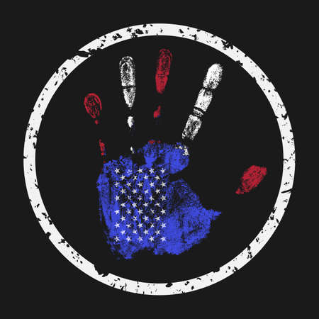 Creative vector illustration. The imprint of a human hand in the colors of the USA flag.のイラスト素材