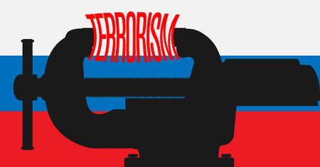 Vice crush the word terrorism in the background of the flag of Russia. Vector illustration.のイラスト素材