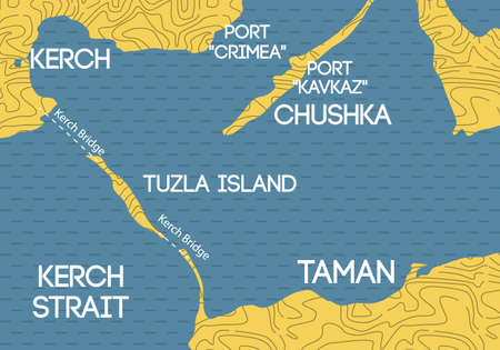 Vector illustration. Bridge to Crimea. Schematic map of Kerch bridge.