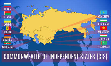 Schematic map of the Commonwealth of Independent States (CIS). Flags of countries-members of CIS. Vector.のイラスト素材