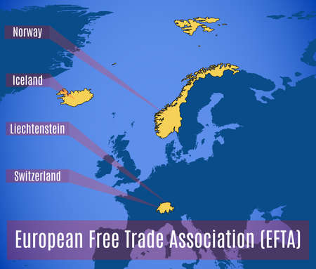 Schematic map of the European free trade Association (EFTA). Vector illustration.のイラスト素材
