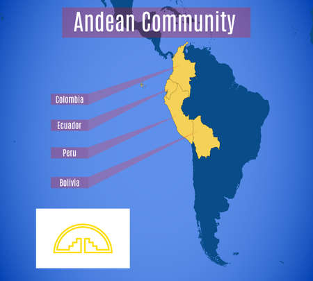 Schematic vector map of the Andean community.のイラスト素材