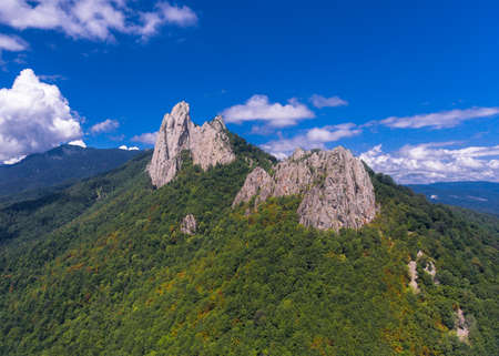 Aerial view. Isolated rocky mass in the woods.の写真素材