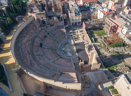 The ruins of a Roman amphitheatre in Spanish Cartagena. Aerial view.の写真素材