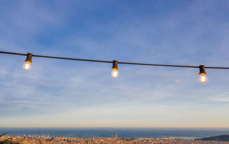 Several light bulbs to illuminate the observation deck. Selective focus.の写真素材