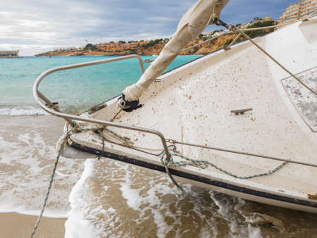 Bow thrown ashore sailing boat.の写真素材