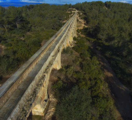 Aerial view of the medieval Roman aqueduct in Tarragona, Catalonia, Spain.の写真素材