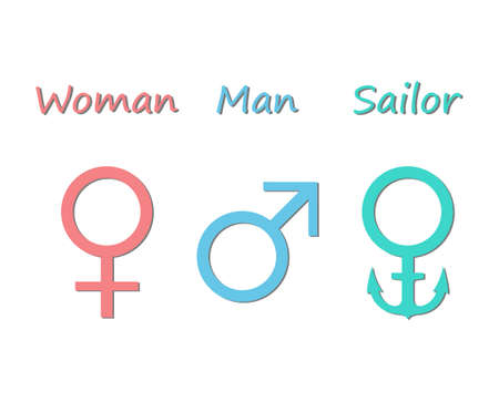 Gender symbols. Humorous depiction of the symbols of a man woman and sailorのイラスト素材