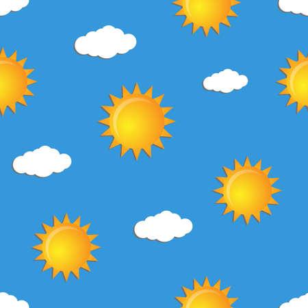 Seamless pattern with suns and clouds.のイラスト素材
