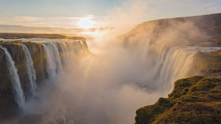 Godafoss waterfall in Iceland, Europe. Panoramic viewの素材