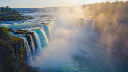 Panoramic view of the Godafoss waterfall in Iceland.の素材