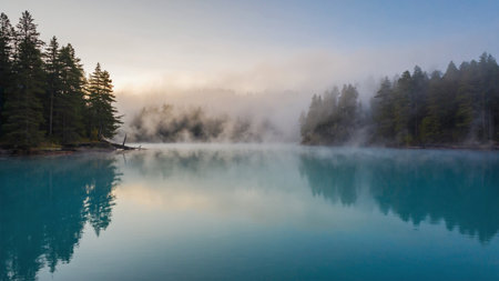 Foggy morning at Emerald Lake, Yosemite National Park, California, USAの素材
