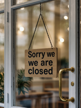 \Sign \"\"Sorry we are closed\"\" hanging on the door\""の素材